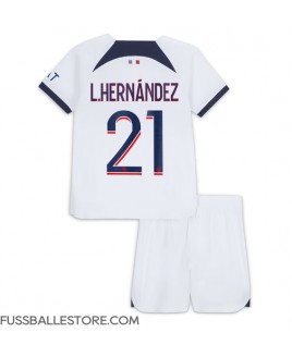 Günstige Paris Saint-Germain Lucas Hernandez #21 Auswärts Trikotsatzt Kinder 2023-24 Kurzarm (+ Kurze Hosen)